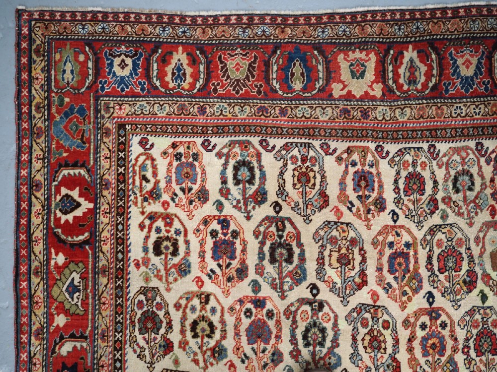 ANTIQUE TRIBAL QASHQAI KASHKULI RUG, SCARCE IVORY GROUND WITH BOTEH, CIRCA 1870/80. View VI
