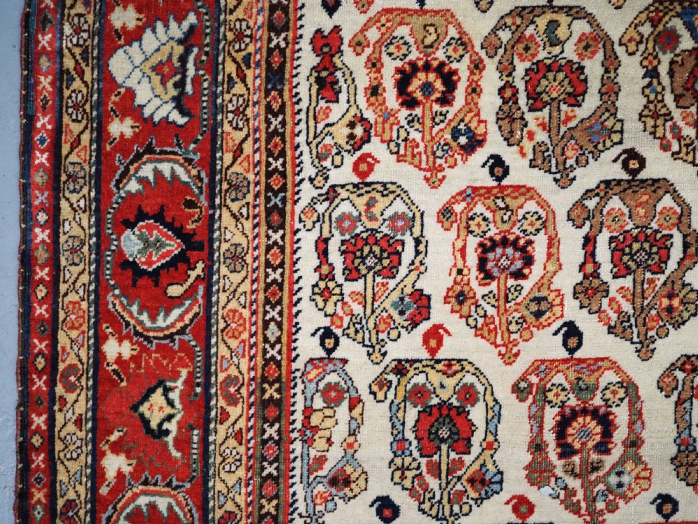 ANTIQUE TRIBAL QASHQAI KASHKULI RUG, SCARCE IVORY GROUND WITH BOTEH, CIRCA 1870/80. View VII