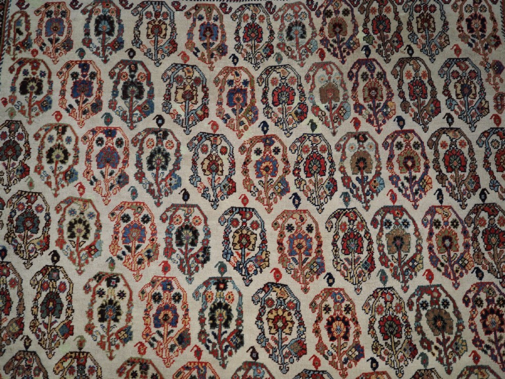 ANTIQUE TRIBAL QASHQAI KASHKULI RUG, SCARCE IVORY GROUND WITH BOTEH, CIRCA 1870/80. View VIII