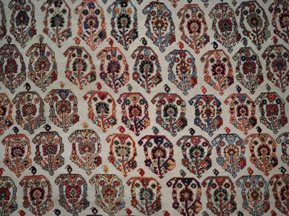 ANTIQUE TRIBAL QASHQAI KASHKULI RUG, SCARCE IVORY GROUND WITH BOTEH, CIRCA 1870/80. View IX