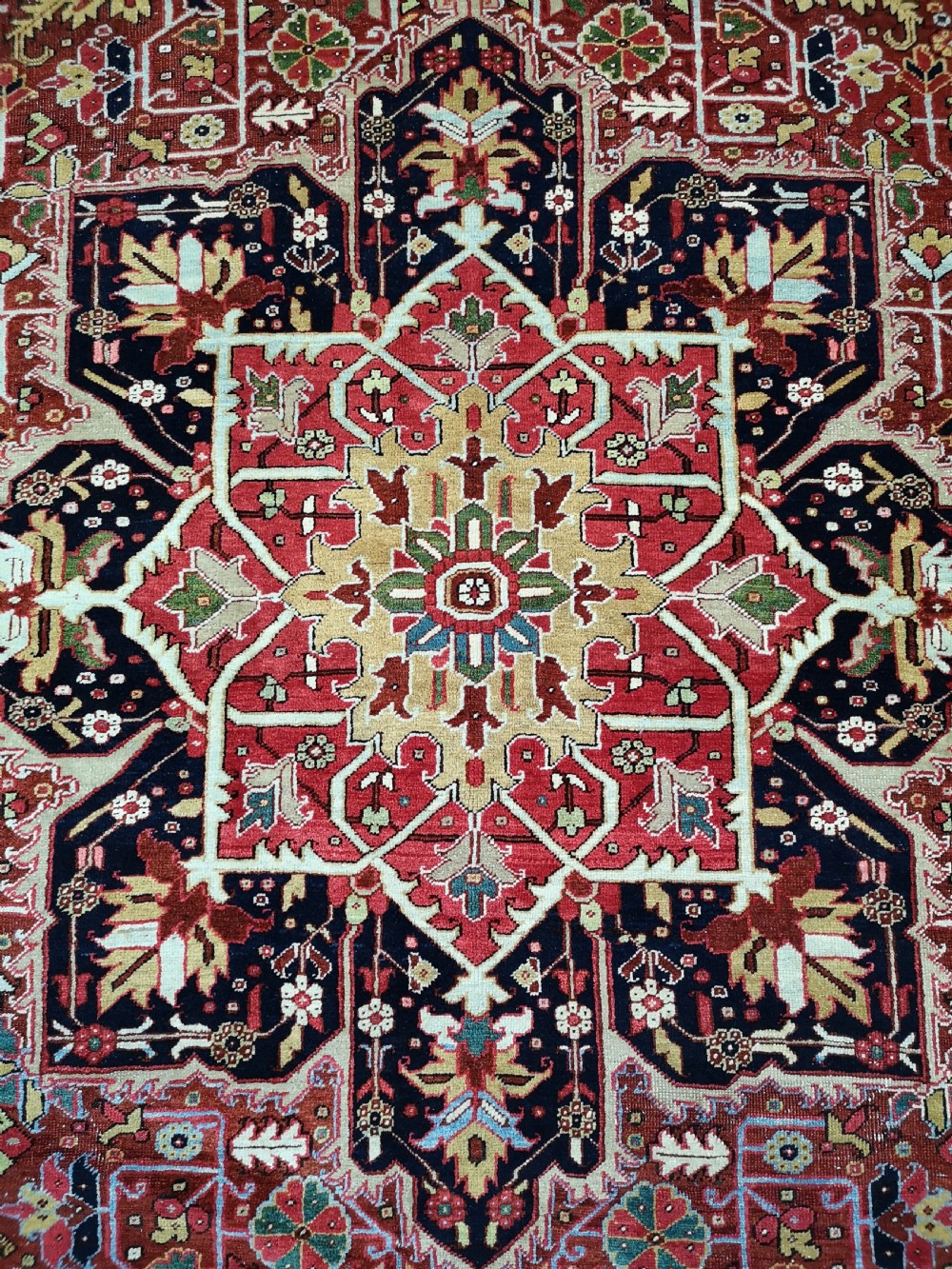 ANTIQUE HERIZ CARPET, COUNTRY HOUSE STYLE WITH SUPERB COLOUR, CIRCA 1900. View VIII