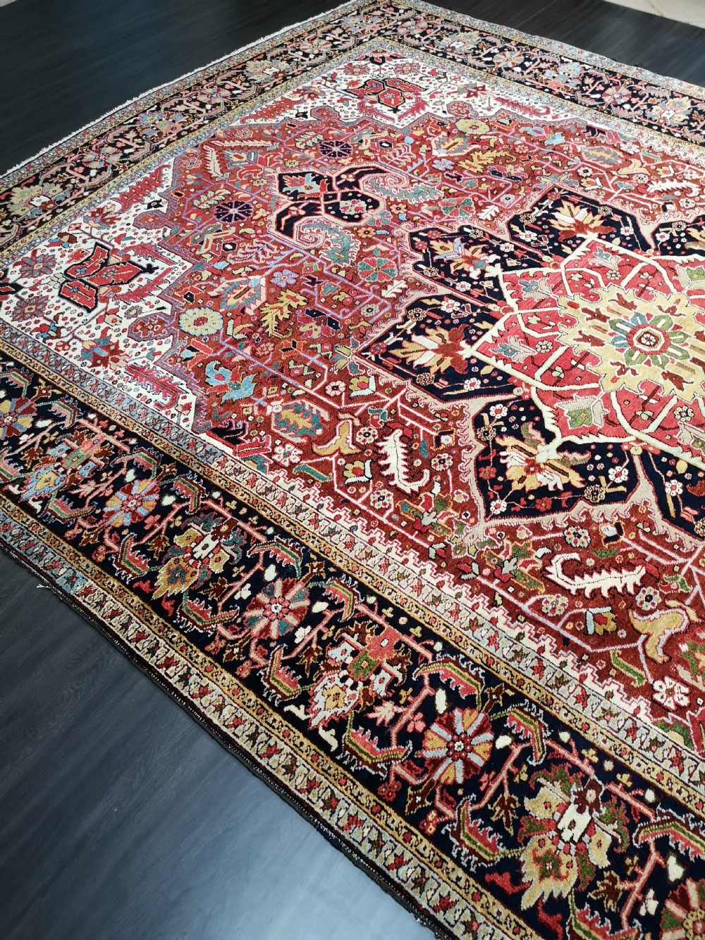 ANTIQUE HERIZ CARPET, COUNTRY HOUSE STYLE WITH SUPERB COLOUR, CIRCA 1900. View X