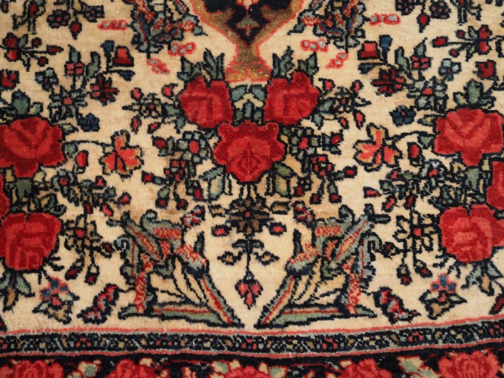 ANTIQUE BIJAR RUG OF SMALL SQUARE PUSHTI SIZE, FLORAL DESIGN, CIRCA 1890. View V