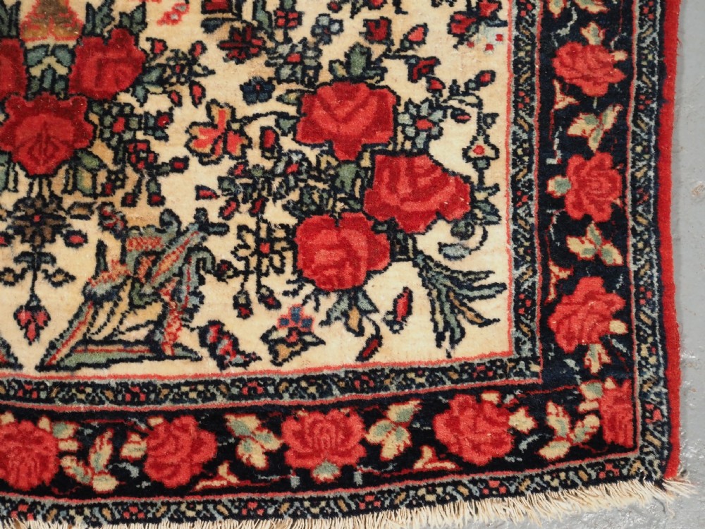ANTIQUE BIJAR RUG OF SMALL SQUARE PUSHTI SIZE, FLORAL DESIGN, CIRCA 1890. View VI