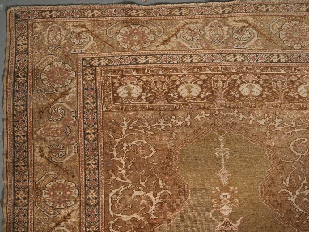 ANTIQUE TURKISH GHIORDES PRAYER RUG, GREEN GROUND, EARLY 19TH CENTURY. View V