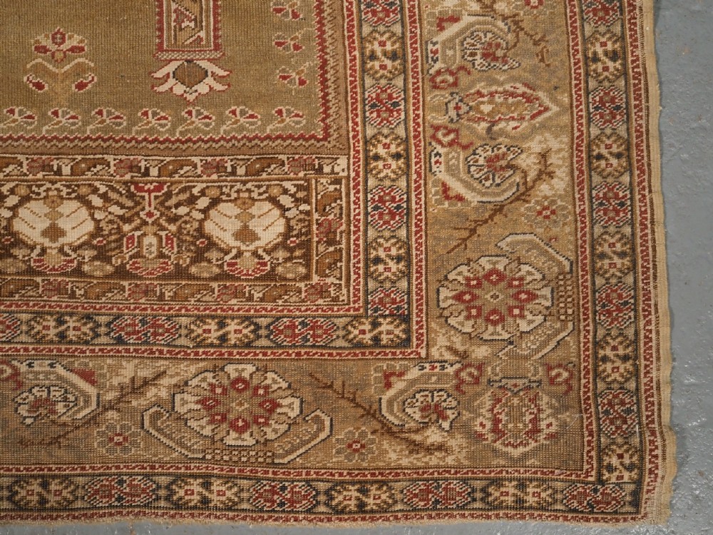 ANTIQUE TURKISH GHIORDES PRAYER RUG, GREEN GROUND, EARLY 19TH CENTURY. View X