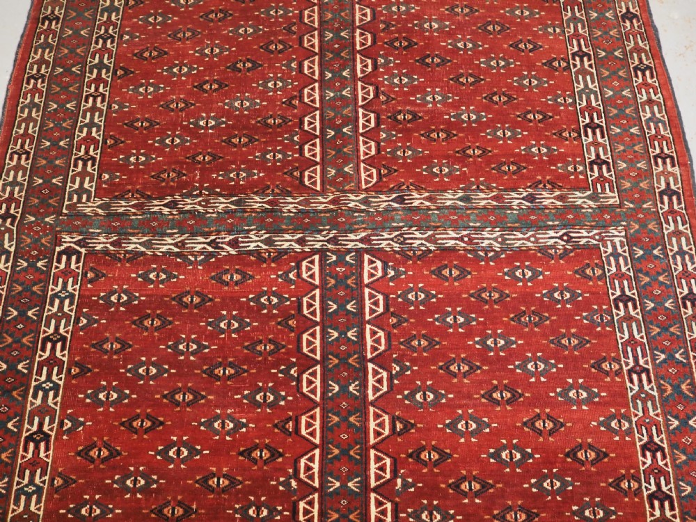 ANTIQUE YOMUT TURKMEN ENSI WITH EAGLE HEAD DESIGN ELEM, CIRCA 1900. View IV