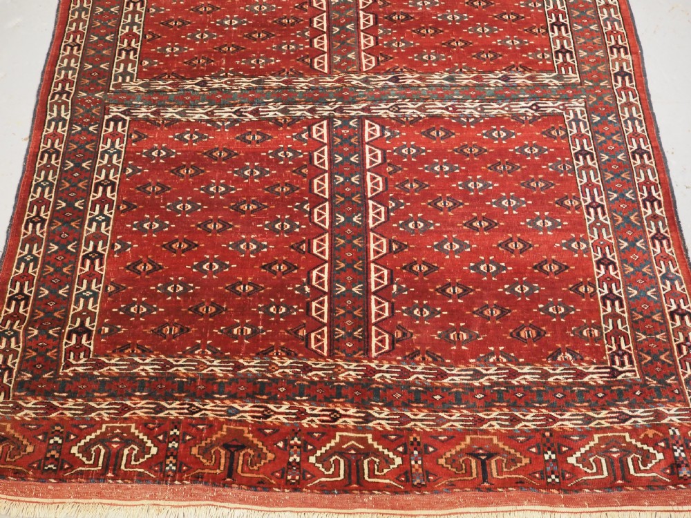 ANTIQUE YOMUT TURKMEN ENSI WITH EAGLE HEAD DESIGN ELEM, CIRCA 1900. View V