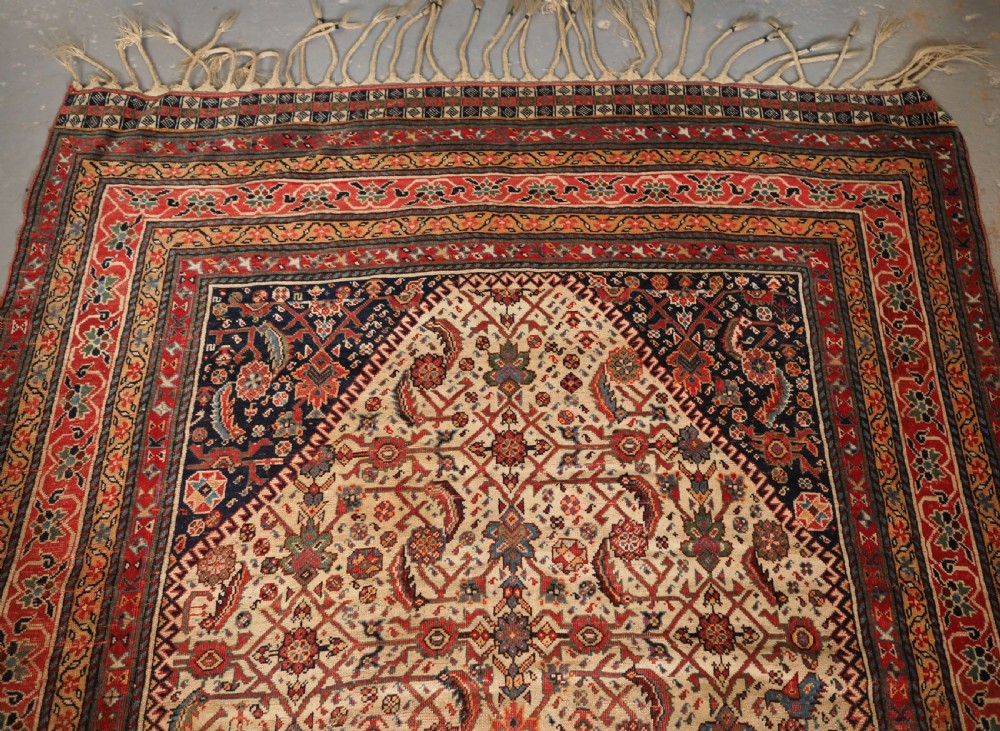 ANTIQUE QASHQAI LONG RUG, IVORY GROUND HERATI DESIGN WITH TIBAL ELEMENTS,  CIRCA 1870. View II