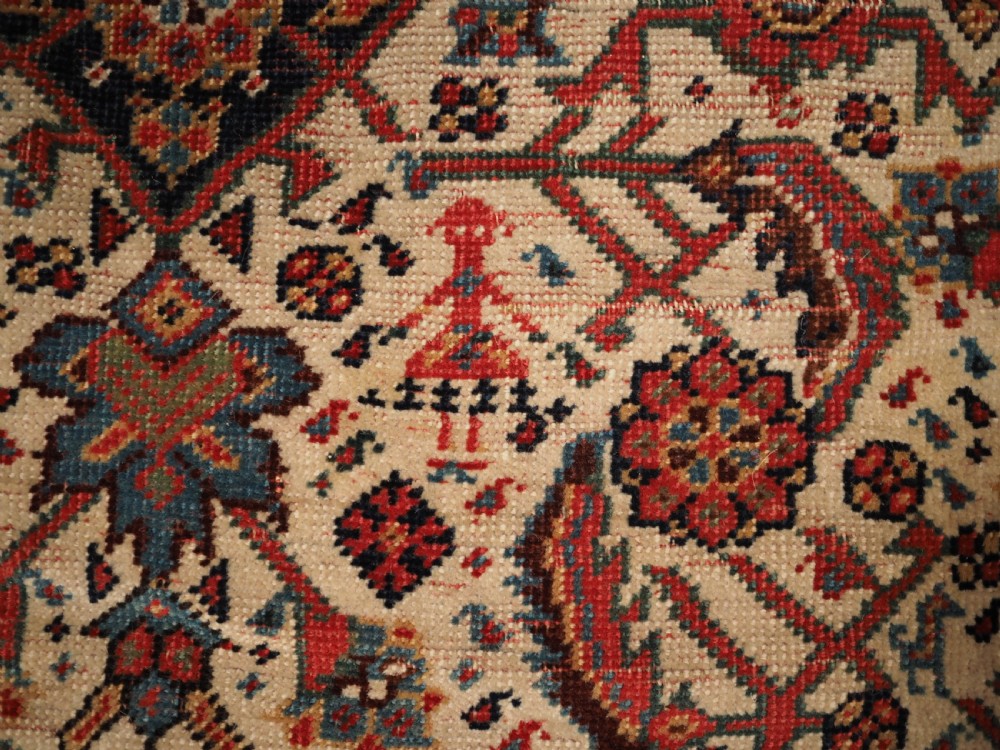 ANTIQUE QASHQAI LONG RUG, IVORY GROUND HERATI DESIGN WITH TIBAL ELEMENTS,  CIRCA 1870. View VIII
