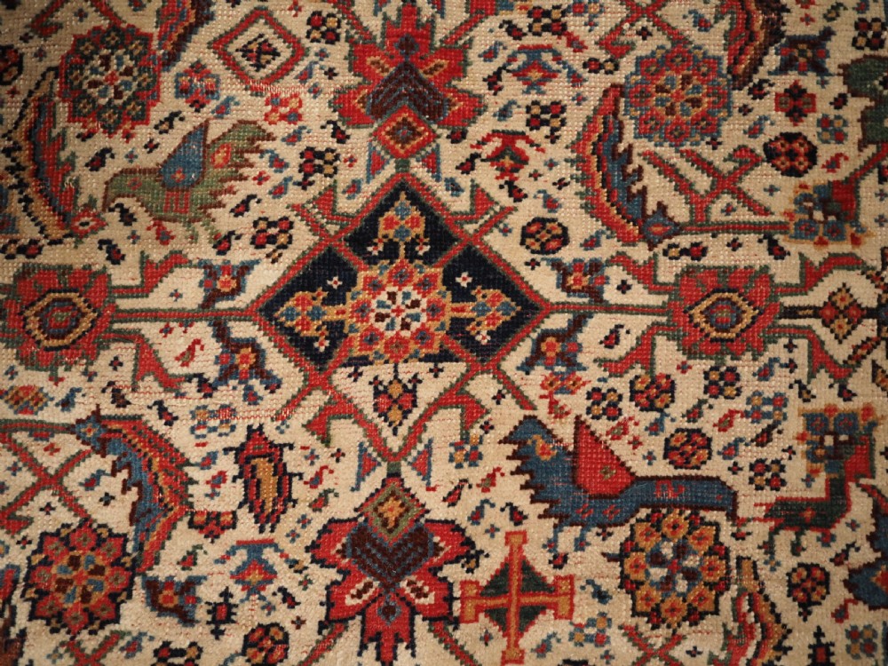 ANTIQUE QASHQAI LONG RUG, IVORY GROUND HERATI DESIGN WITH TIBAL ELEMENTS,  CIRCA 1870. View IX