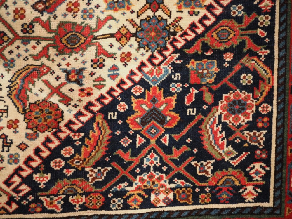 ANTIQUE QASHQAI LONG RUG, IVORY GROUND HERATI DESIGN WITH TIBAL ELEMENTS,  CIRCA 1870. View XI