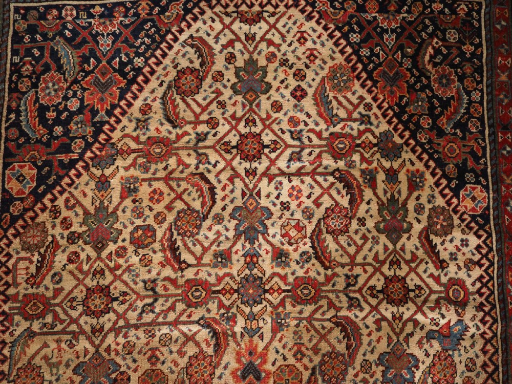 ANTIQUE QASHQAI LONG RUG, IVORY GROUND HERATI DESIGN WITH TIBAL ELEMENTS,  CIRCA 1870. View XIII