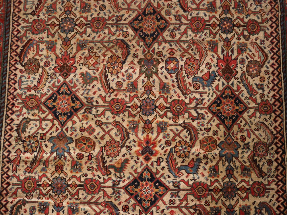 ANTIQUE QASHQAI LONG RUG, IVORY GROUND HERATI DESIGN WITH TIBAL ELEMENTS,  CIRCA 1870. View XIV