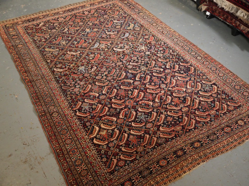 ANTIQUE TRIBAL QASHQAI RUG WITH HERATI LATTICE DESIGN, CIRCA 1880. View II