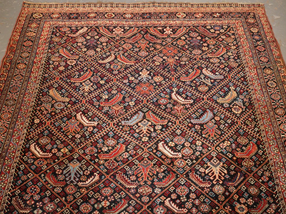ANTIQUE TRIBAL QASHQAI RUG WITH HERATI LATTICE DESIGN, CIRCA 1880. View III