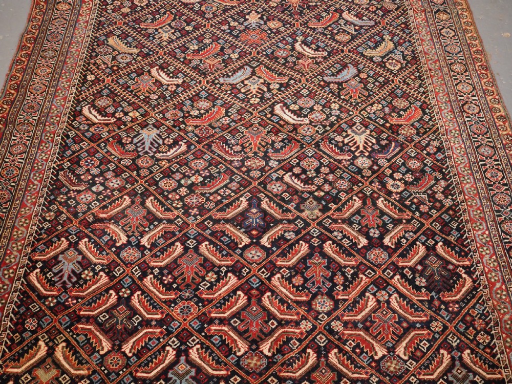 ANTIQUE TRIBAL QASHQAI RUG WITH HERATI LATTICE DESIGN, CIRCA 1880. View IV