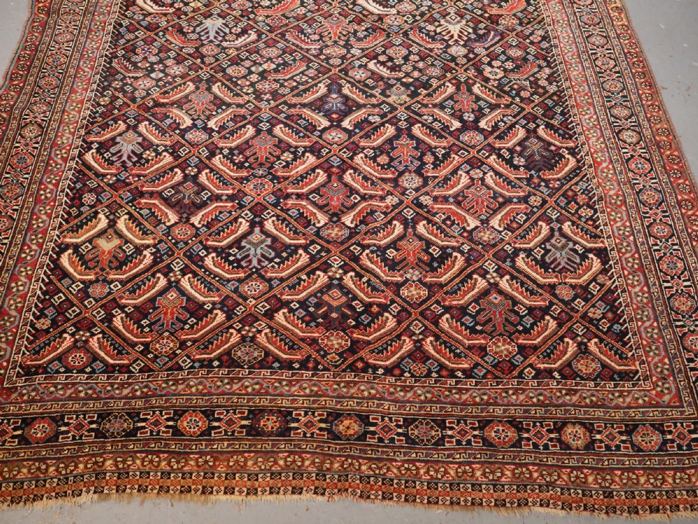 ANTIQUE TRIBAL QASHQAI RUG WITH HERATI LATTICE DESIGN, CIRCA 1880. View V