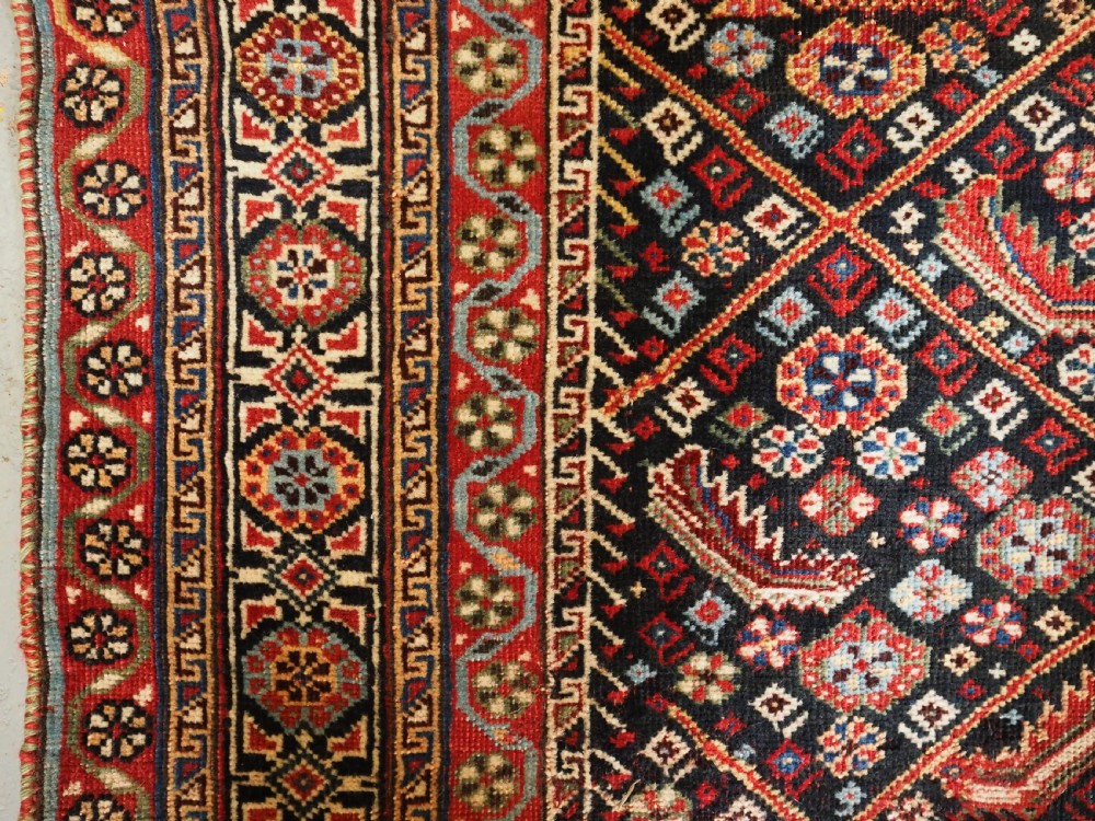 ANTIQUE TRIBAL QASHQAI RUG WITH HERATI LATTICE DESIGN, CIRCA 1880. View VII