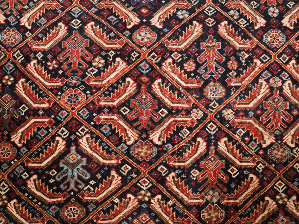 ANTIQUE TRIBAL QASHQAI RUG WITH HERATI LATTICE DESIGN, CIRCA 1880. View IX