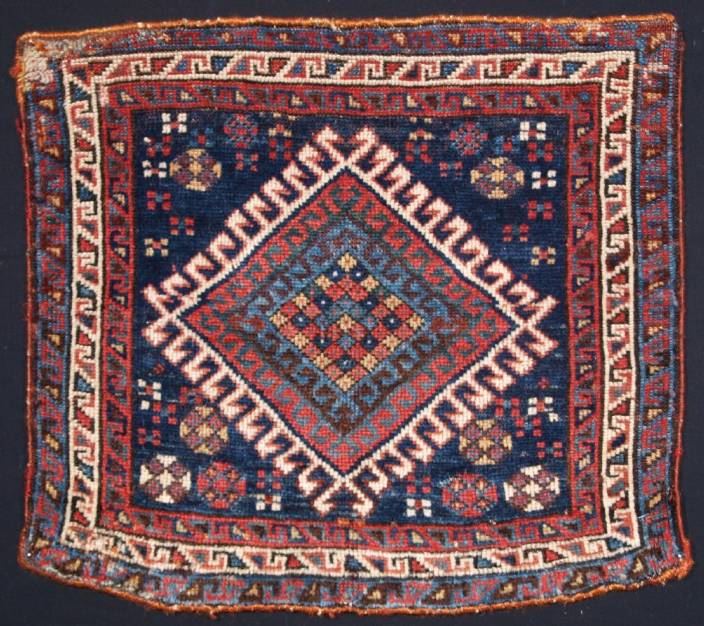 ANTIQUE QASHQAI TRIBAL BAG FACE, DIAMOND DESIGN, CIRCA 1880.