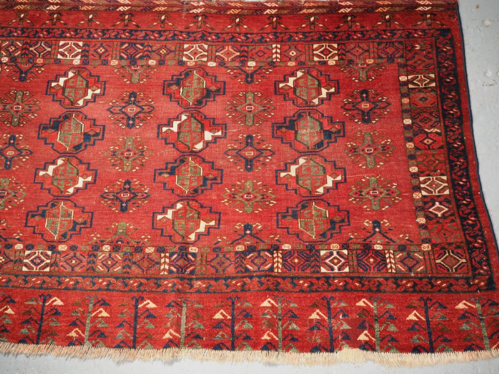 ANTIQUE ERSARI TURKMEN 12 GUL CHUVAL, GOOD GREEN, CIRCA 1900. View III