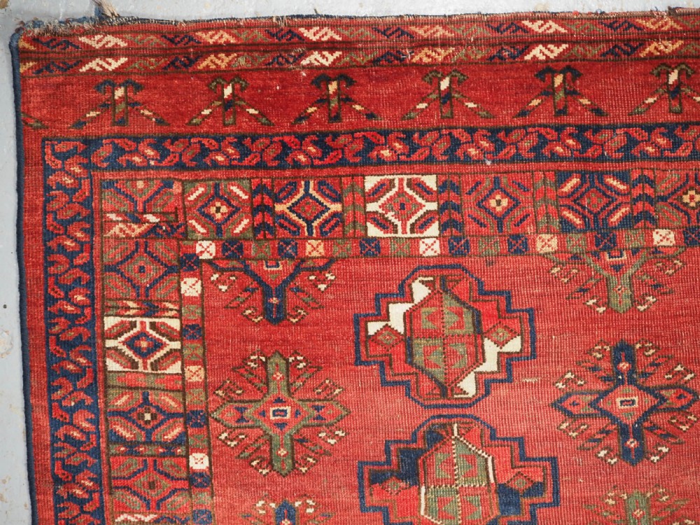 ANTIQUE ERSARI TURKMEN 12 GUL CHUVAL, GOOD GREEN, CIRCA 1900. View IV