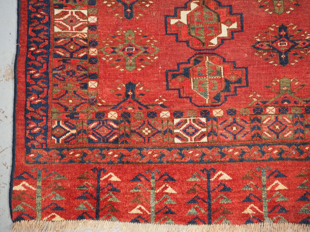 ANTIQUE ERSARI TURKMEN 12 GUL CHUVAL, GOOD GREEN, CIRCA 1900. View V