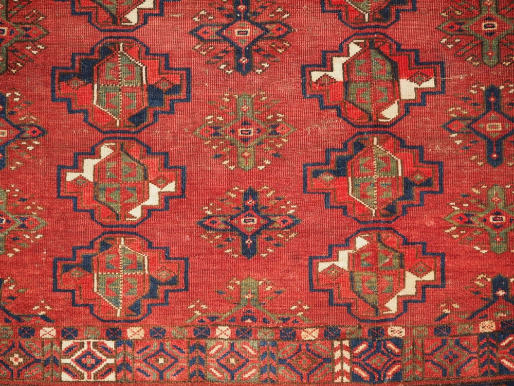 ANTIQUE ERSARI TURKMEN 12 GUL CHUVAL, GOOD GREEN, CIRCA 1900. View VI