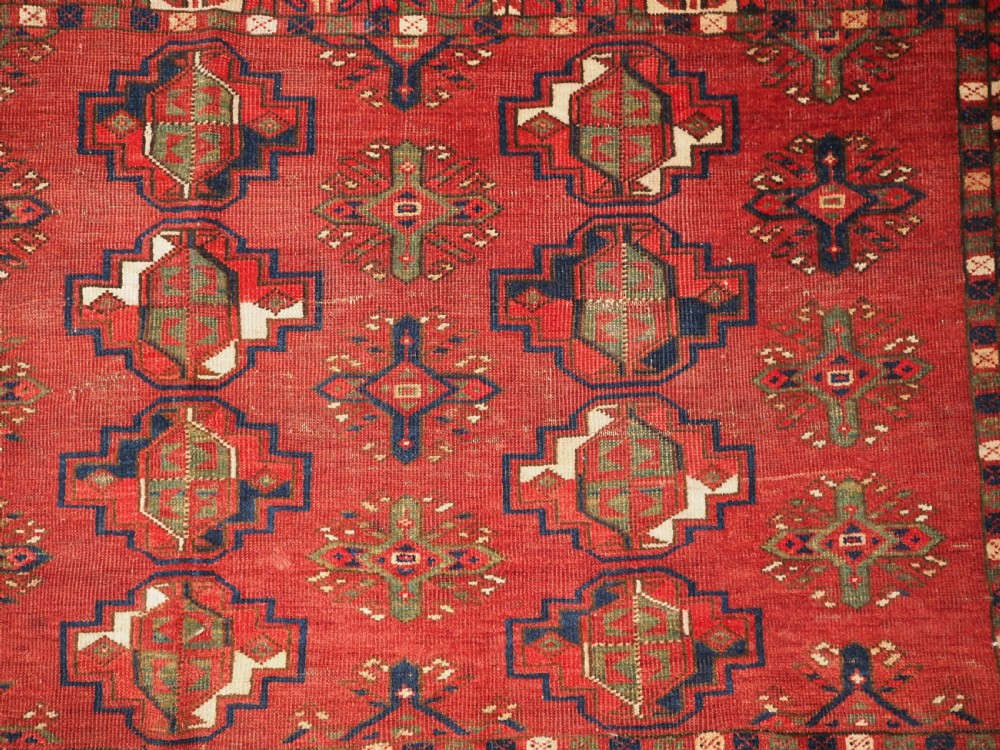 ANTIQUE ERSARI TURKMEN 12 GUL CHUVAL, GOOD GREEN, CIRCA 1900. View VII
