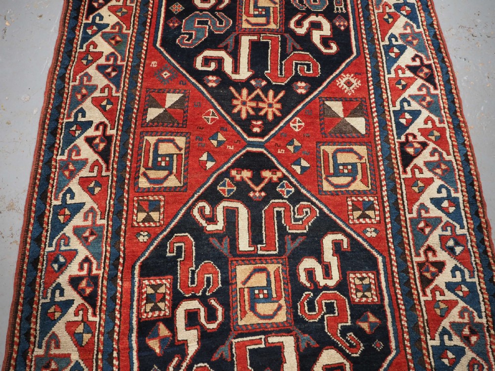 ANTIQUE CAUCASIAN CLOUDBAND CHONDZORESK KAZAK LONG RUG, CIRCA 1890. View III