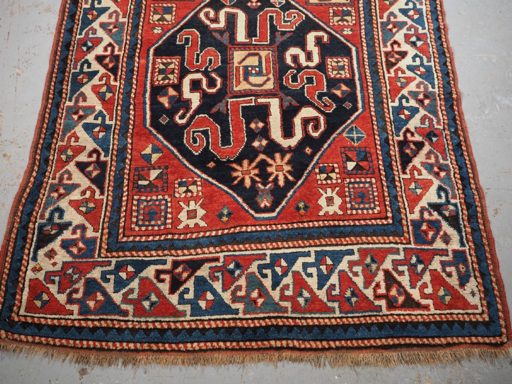 ANTIQUE CAUCASIAN CLOUDBAND CHONDZORESK KAZAK LONG RUG, CIRCA 1890. View IV