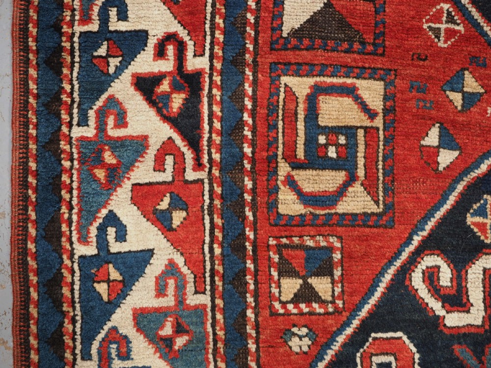 ANTIQUE CAUCASIAN CLOUDBAND CHONDZORESK KAZAK LONG RUG, CIRCA 1890. View VI