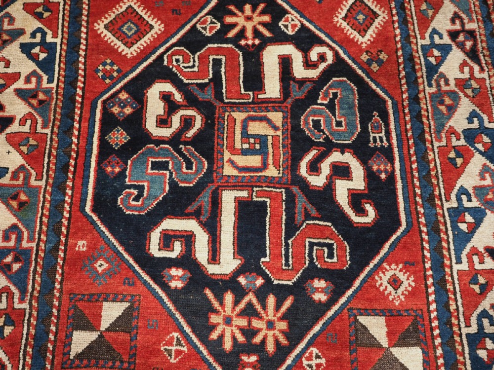 ANTIQUE CAUCASIAN CLOUDBAND CHONDZORESK KAZAK LONG RUG, CIRCA 1890. View VII