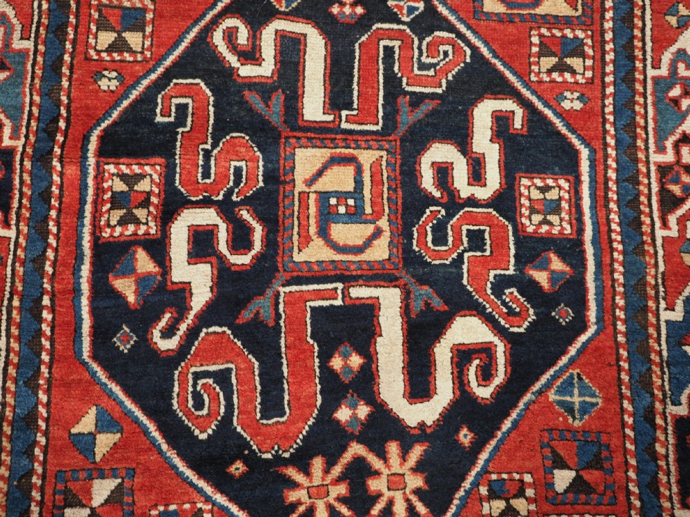 ANTIQUE CAUCASIAN CLOUDBAND CHONDZORESK KAZAK LONG RUG, CIRCA 1890. View IX