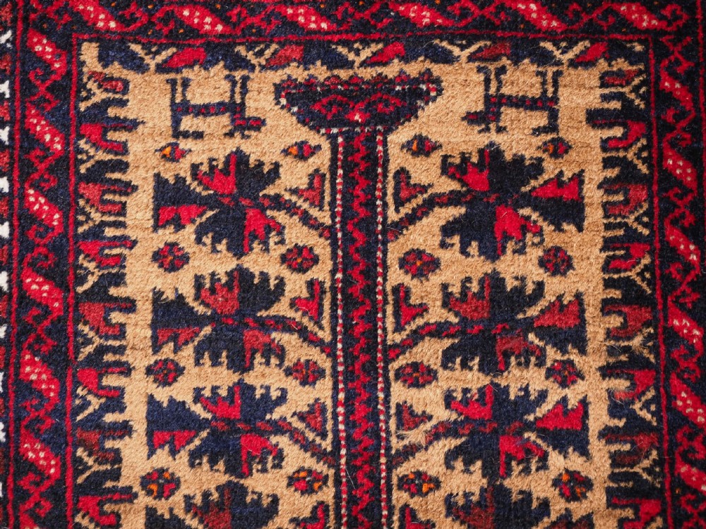 OLD BALUCH BALISHT FACE OR SMALL MAT, TREE OF LIFE, CIRCA 1920. View V