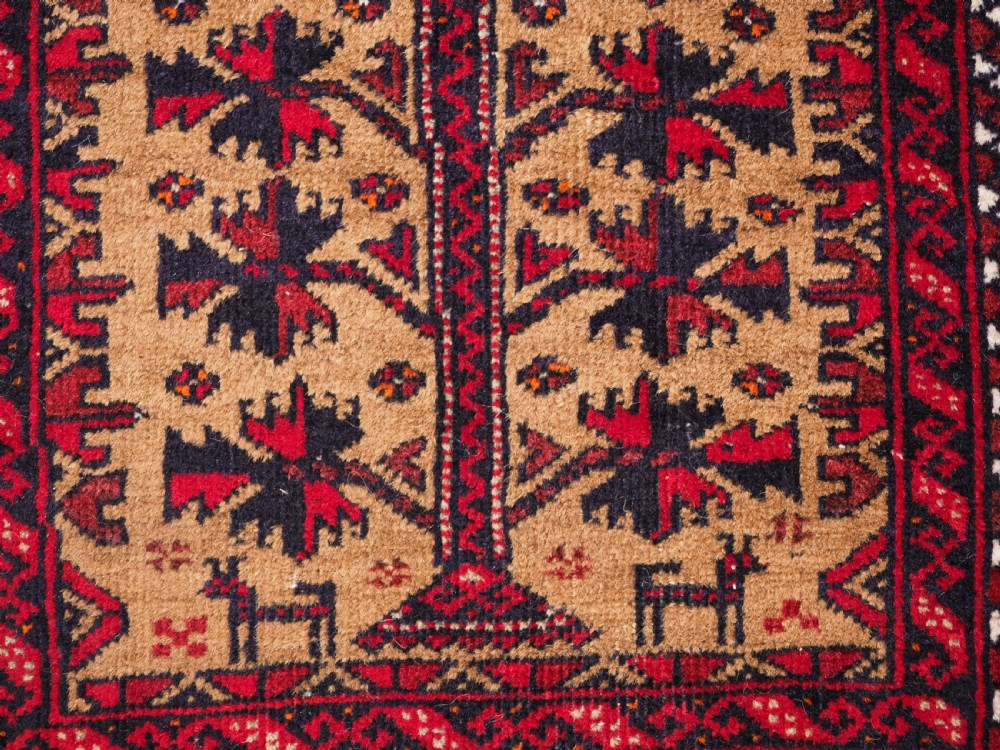 OLD BALUCH BALISHT FACE OR SMALL MAT, TREE OF LIFE, CIRCA 1920. View VI