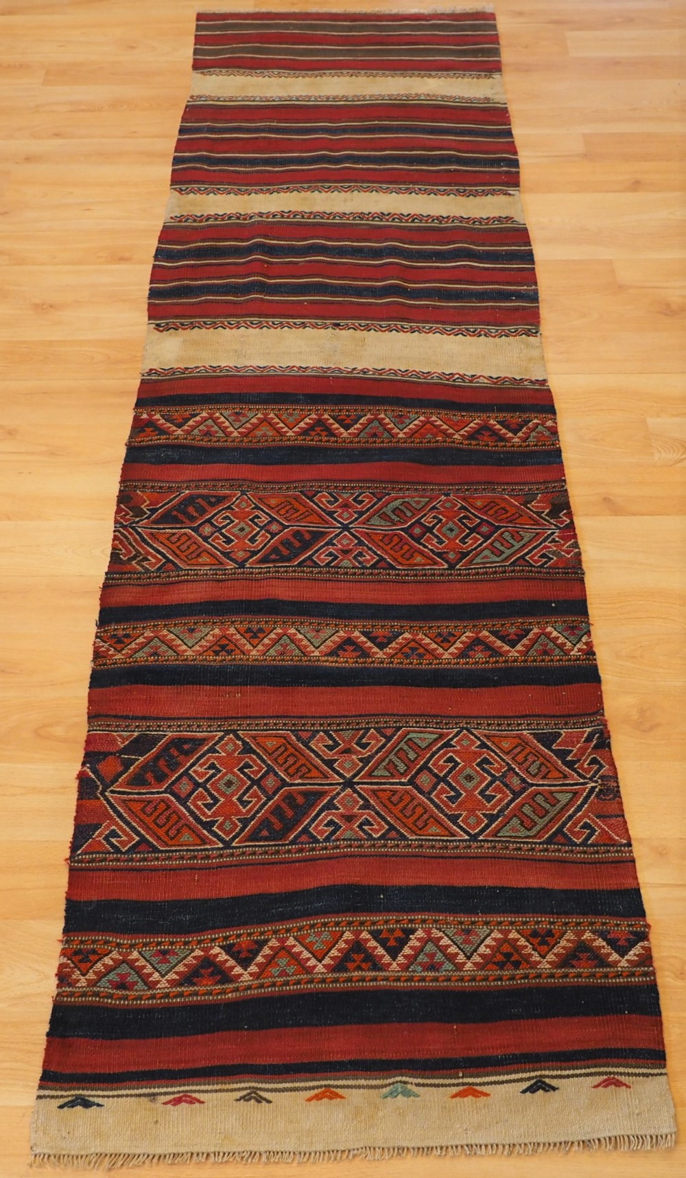 ANTIQUE TURKISH MARASH REGION GRAIN BAG KILIM RUNNER, CIRCA 1900/20.