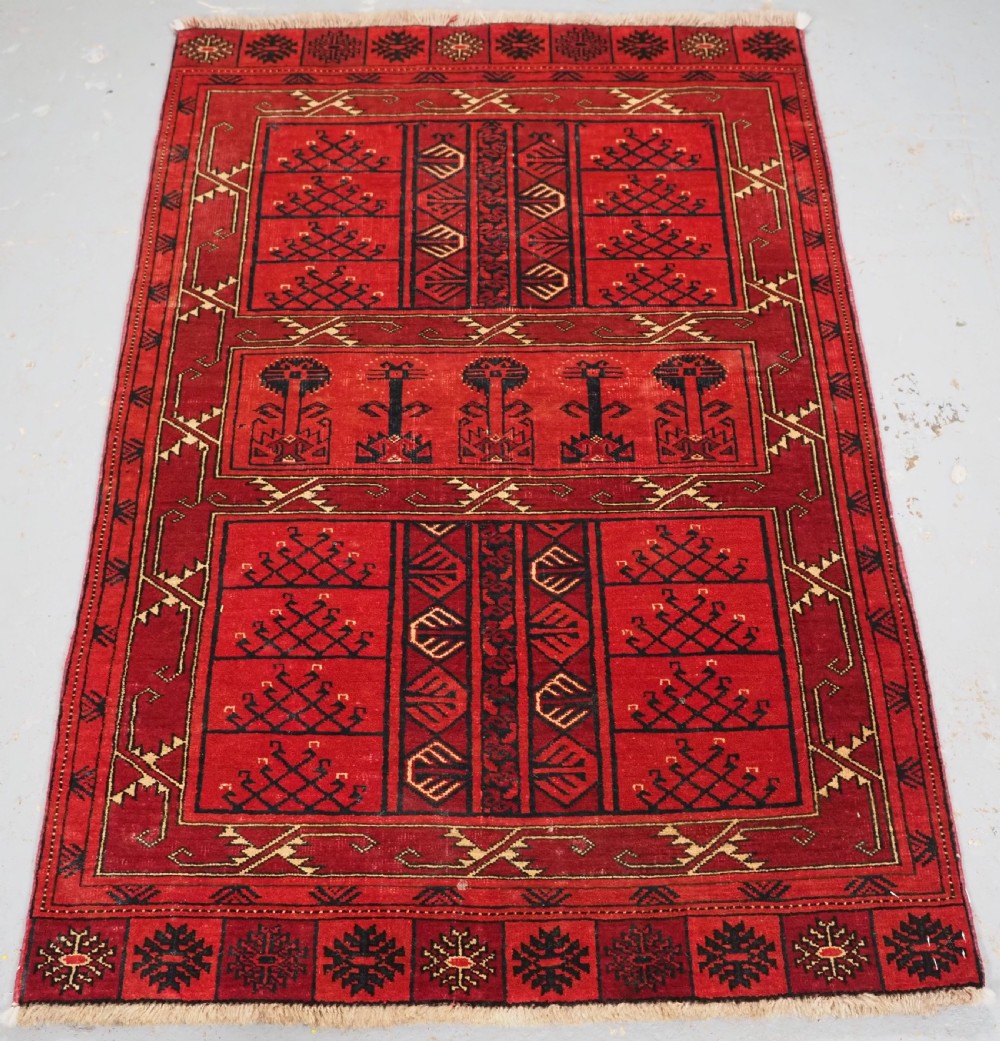 OLD AFGHAN TAGHAN PURDAH ENSI RUG, TREE DESIGN, CIRCA 1920.