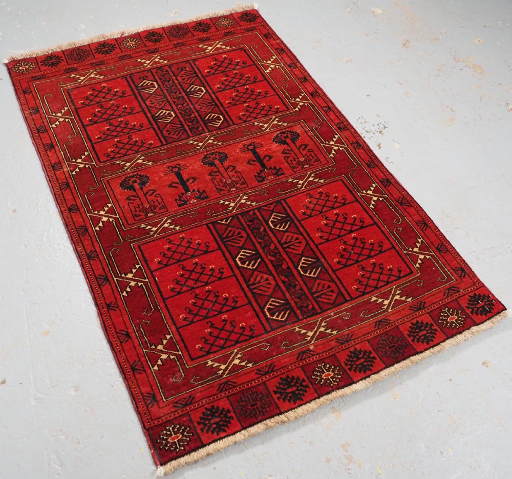 OLD AFGHAN TAGHAN PURDAH ENSI RUG, TREE DESIGN, CIRCA 1920. View II