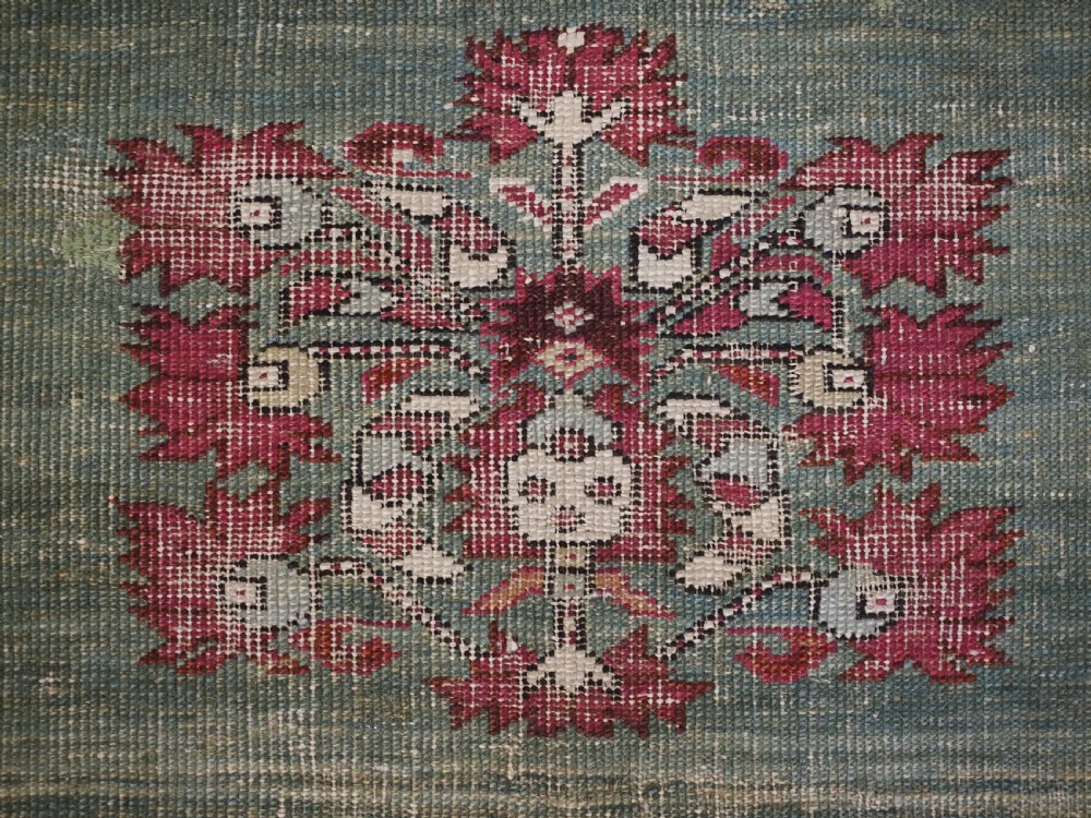 ANTIQUE TURKISH GHIORDES PRAYER RUG, MULTIPLE BORDERS, GREEN FIELD, CIRCA 1750. View XVI