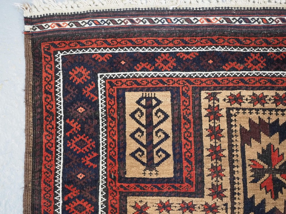 ANTIQUE BALUCH PRAYER RUG, 'SARAKHS' BALUCH, CAMEL GROUND, LATE 19TH CENTURY. View VI