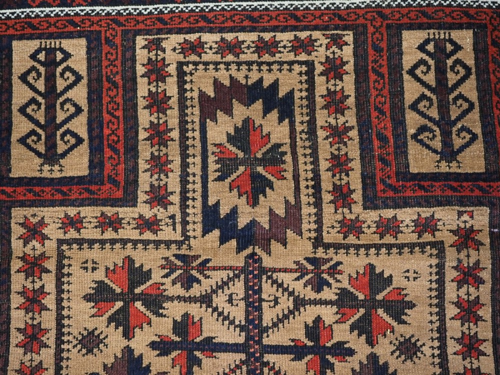 ANTIQUE BALUCH PRAYER RUG, 'SARAKHS' BALUCH, CAMEL GROUND, LATE 19TH CENTURY. View VIII