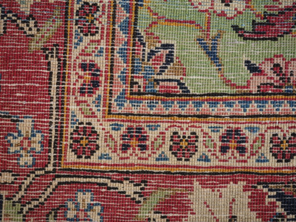 ANTIQUE KASHAN RUG WITH FINE FLORAL DESIGN ON A SCARCE GREEN GROUND, CIRCA 1900. View XIII