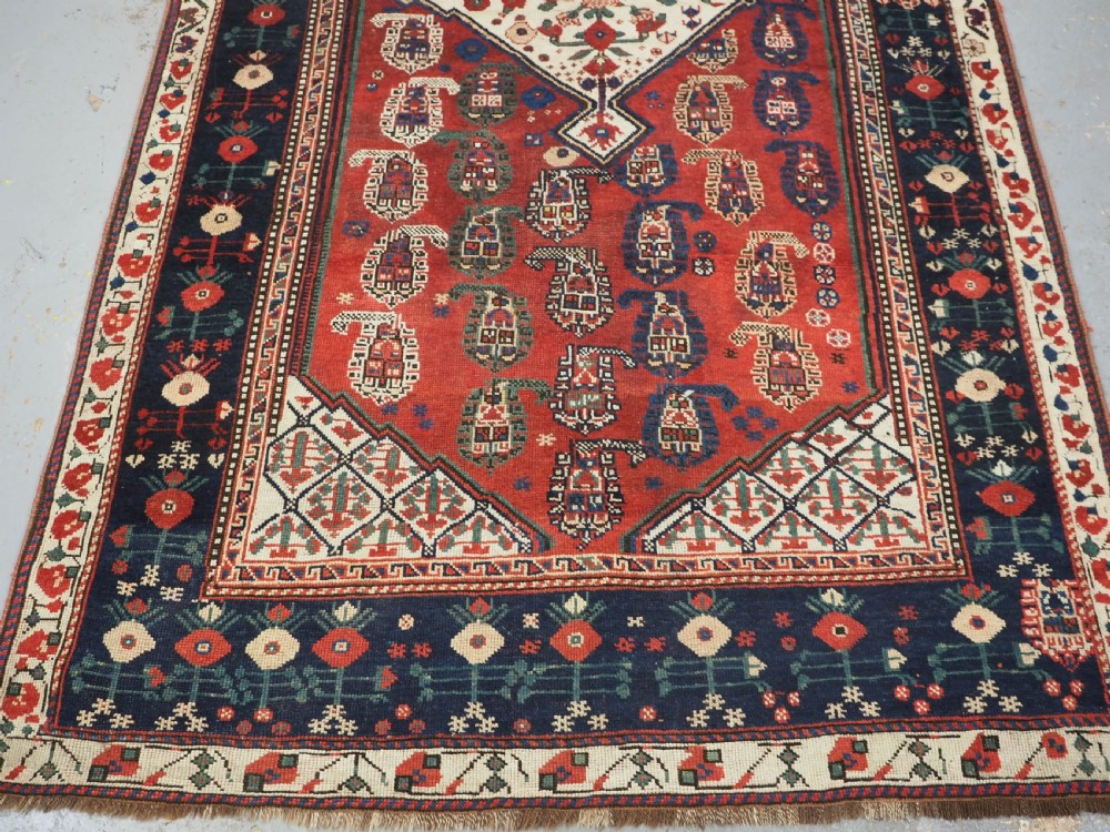 ANTIQUE TRIBAL KHAMSEH RUG WITH BOTEH AND POMEGRANATE DESIGN, CIRCA 1860. View V