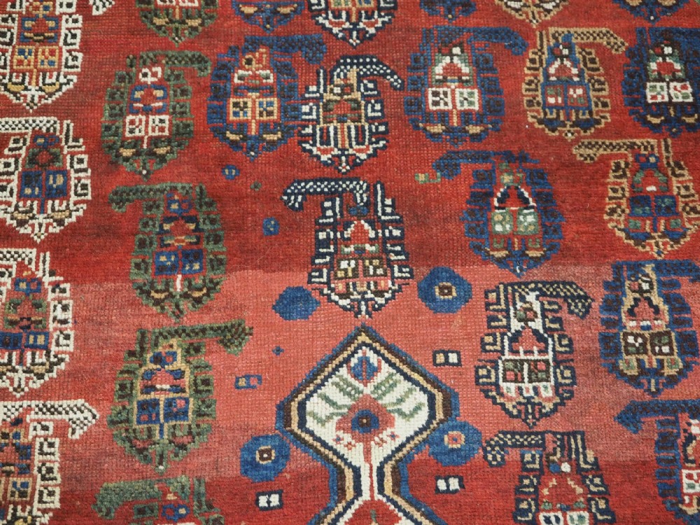 ANTIQUE TRIBAL KHAMSEH RUG WITH BOTEH AND POMEGRANATE DESIGN, CIRCA 1860. View X
