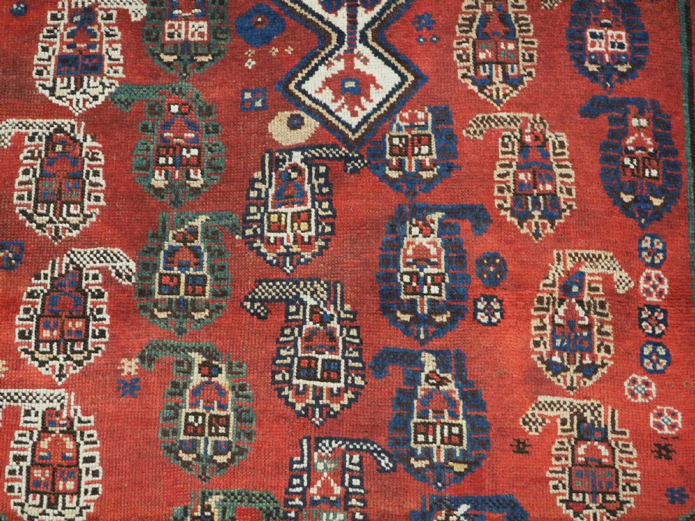 ANTIQUE TRIBAL KHAMSEH RUG WITH BOTEH AND POMEGRANATE DESIGN, CIRCA 1860. View XII