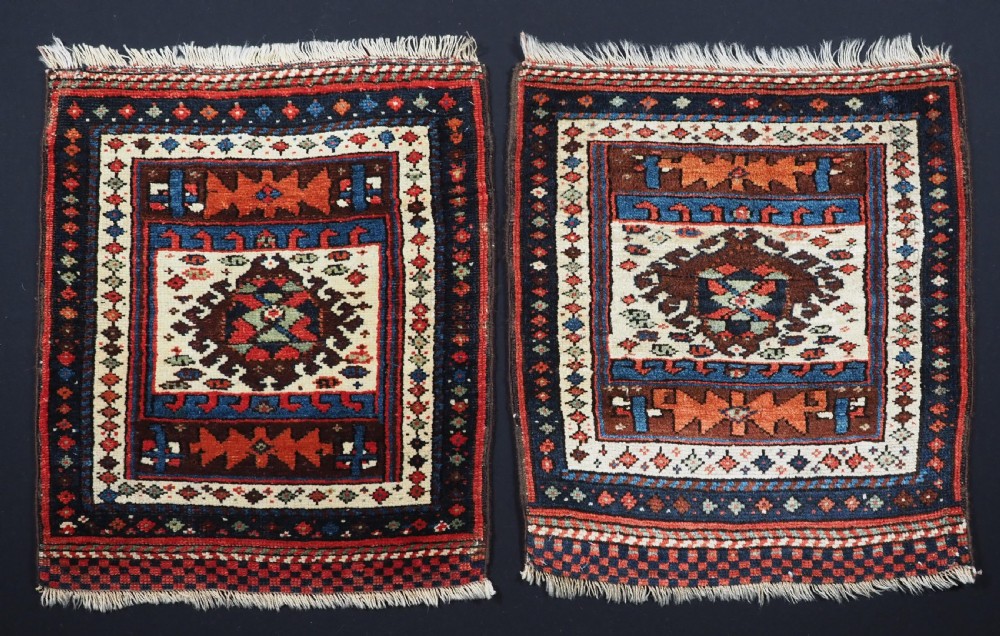 A PAIR OF ANTIQUE KURDISH SADDLE BAG FACES, SUPERB CONDITION, CIRCA 1900.