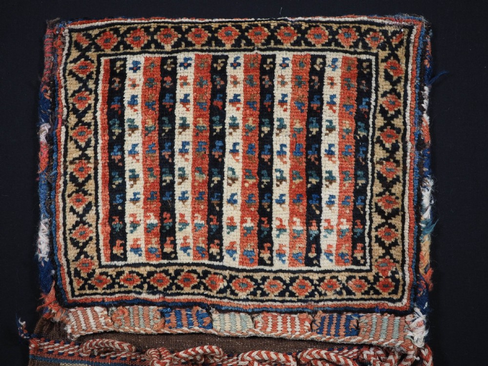 ANTIQUE QASHQAI TRIBAL KHORJIN, SADDLE BAGS COMPLTE WITH DECORATIVE BACKS, CIRCA 1900. View II