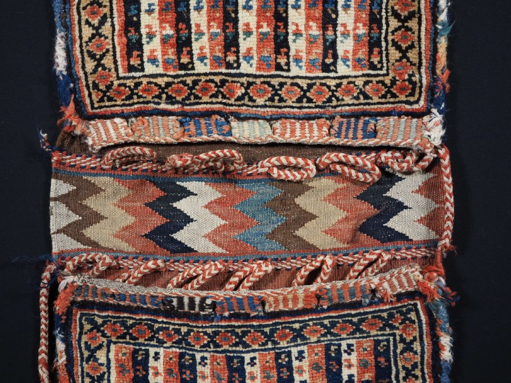ANTIQUE QASHQAI TRIBAL KHORJIN, SADDLE BAGS COMPLTE WITH DECORATIVE BACKS, CIRCA 1900. View III